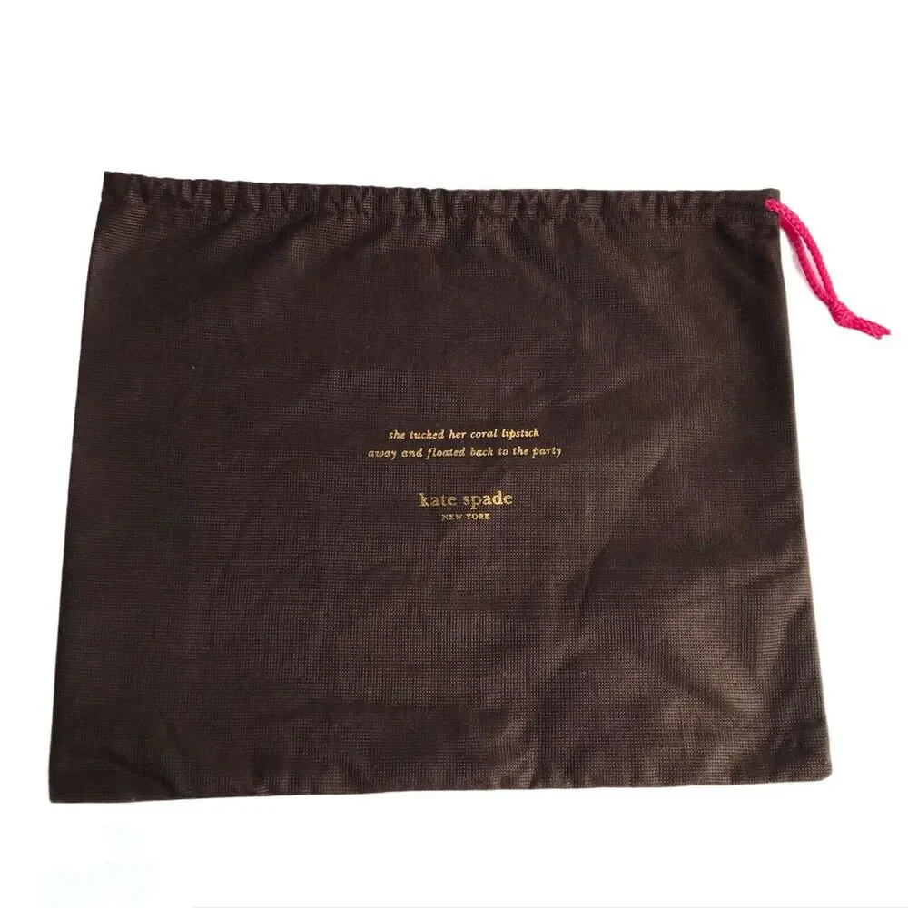 Kate Spade Dust Bag Large Dustbag Purse Cover Brown Gold Pink Drawstring Pouch